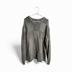 Lucky Brand Men’s XL Olive Green Cotton Block Knit Sweater Textured Pullover